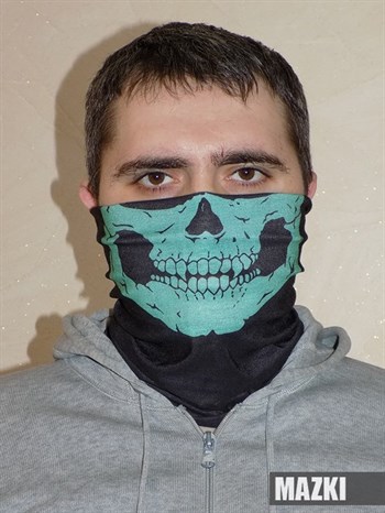 маска бафф шарф гоуст ghost с зеленым черепом (на половину лица)